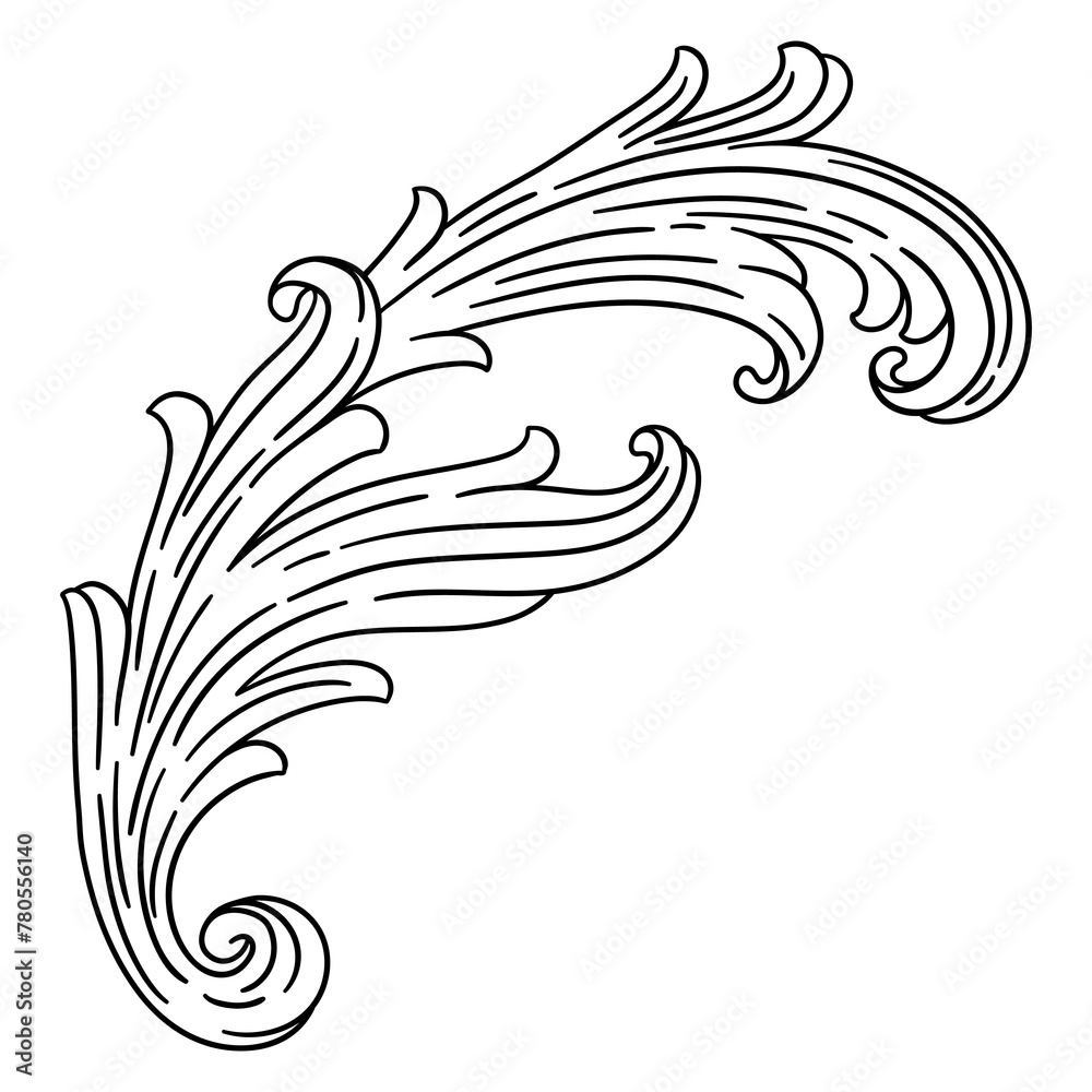 Fototapeta premium Floral element in baroque style. Decorative curling plant.