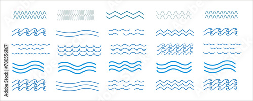 Water wave, sea wave set. Zigzag line. Water logo, symbol vector collection.