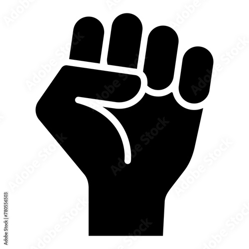 Raised fist icon black and filled. Victory, strength and power symbol. Human hand sign. Fight or strike pictogram isolated.