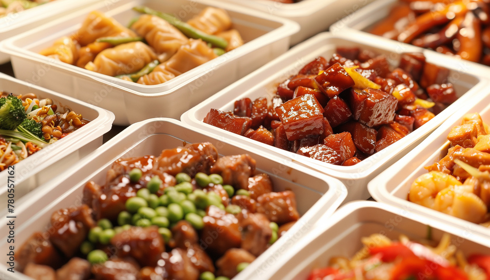 Takeaway food in white containers