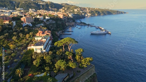 Morning view of Sorrento, Italy. Aerial shot Sorrento city center on Amalfi coast, Naples, Italy