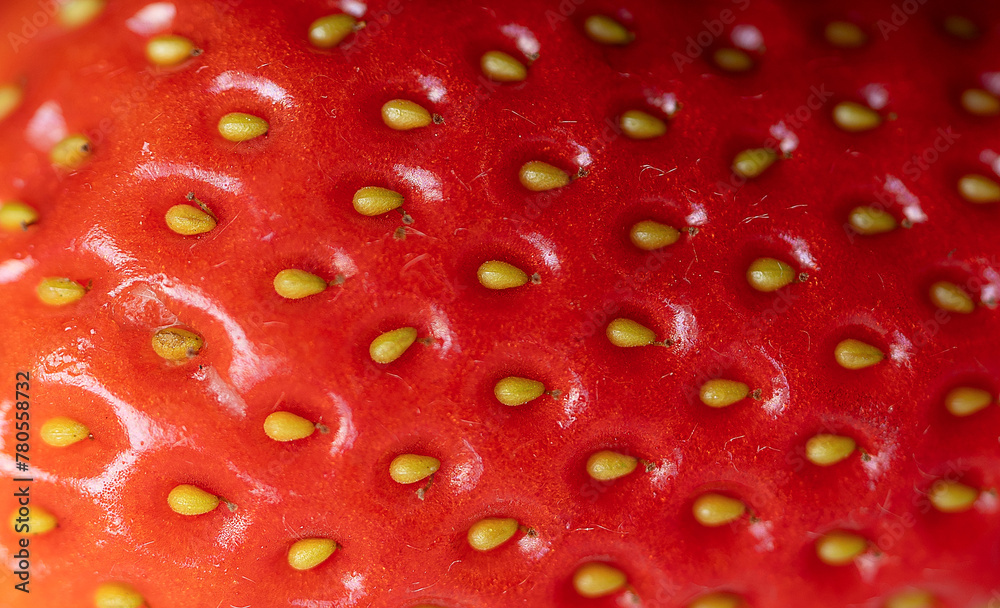 Detailed Surface shot of a Fresh Ripe red Strawberry. Close-up of a fresh strawberry surface Detailed Surface shot of a Fresh Ripe red Strawberry. Close-up of a fresh strawberry surface