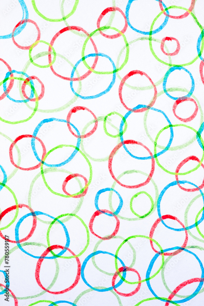 Cute Colored Hand Drawn Bubbles Circles in Felt Pen Simple Background on White