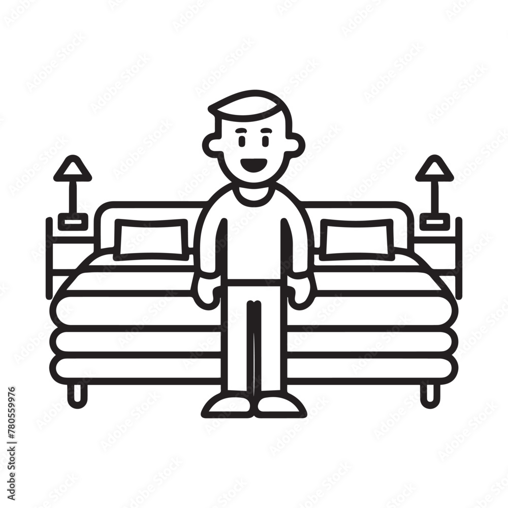 Bedstore owner shopping icon design, line art vector illustration on white background