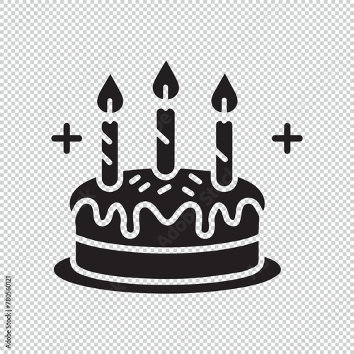 Birthday cake line art logo icon design, vector illustration on transparent background