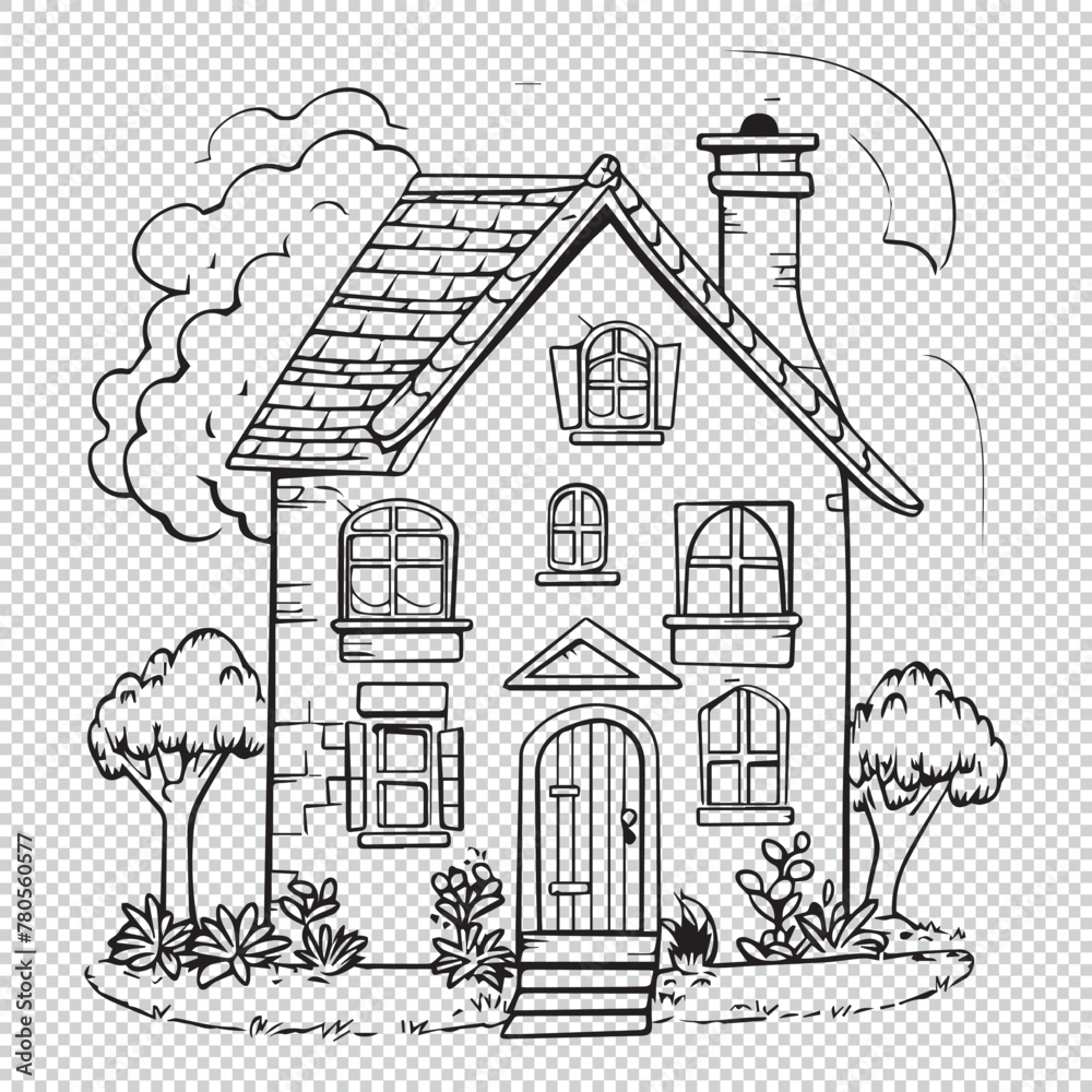 House with garden icon symbol, vector illustration on transparent background