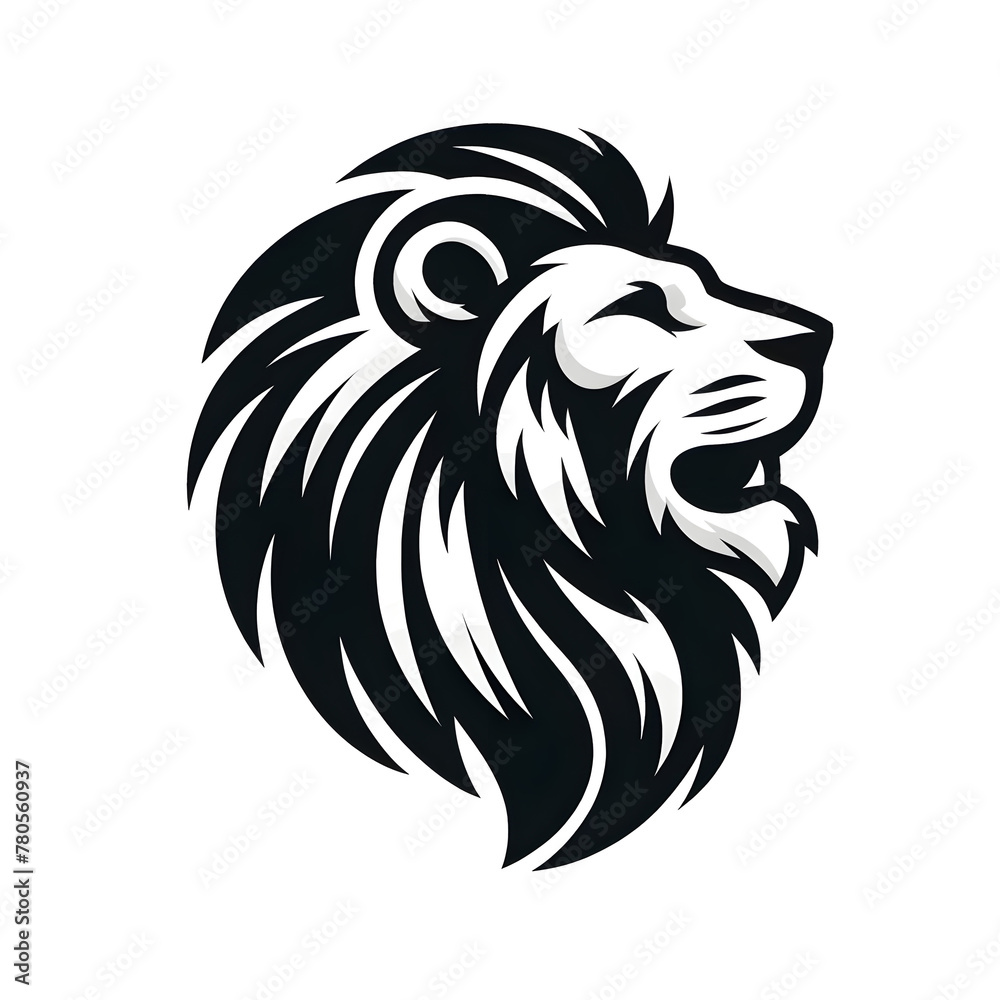 lion head black and white simple minimalistic logo icon tattoo vector style illustration