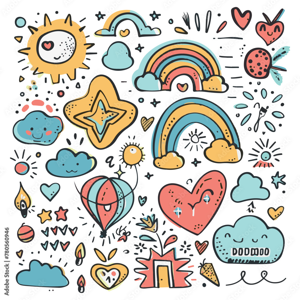 Lovely hand drawn doodle collection set, vector illustrations isolated on white background