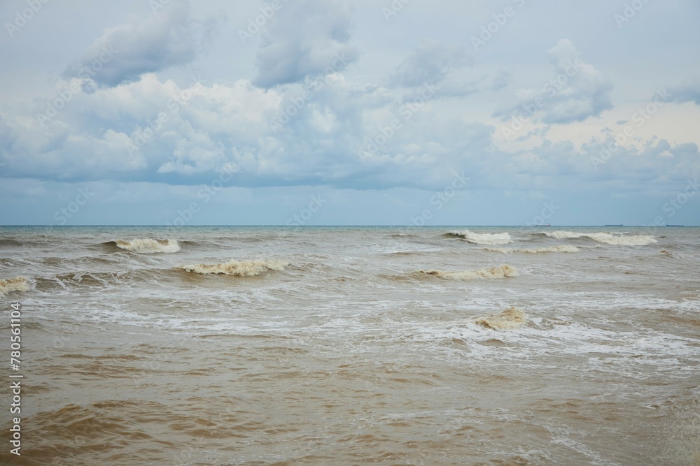 The sea or the ocean during a storm. Dirty sea waters. High waves