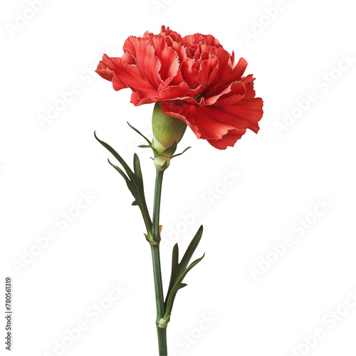 A single red carnation stands out against a transparent background