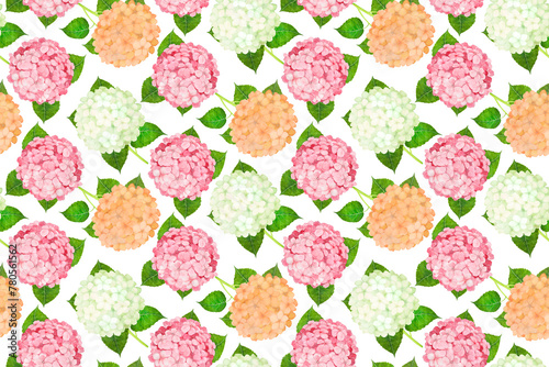 Seamless pattern with colorful hydrangeas