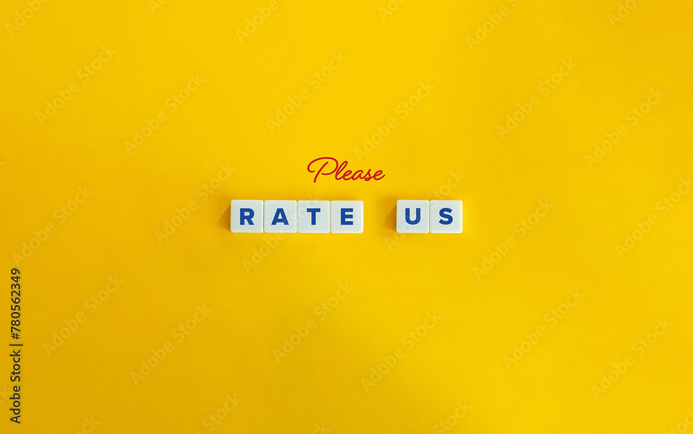 Please Rate Us Banner. Positive Feedback, Customer Satisfaction Concept. Text on Block Letter Tiles and Icon on Flat Background. Minimalist Aesthetics. Please Rate Us Banner. Positive Feedback, Customer Satisfaction Concept. Text on Block Letter Tiles and Icon on Flat Background. Minimalist Aesthetics.