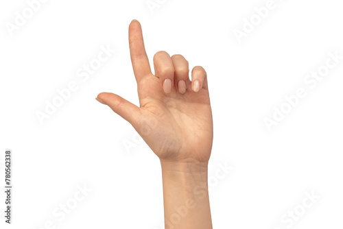 Woman hands isolated on a white background. Nude nail polish.