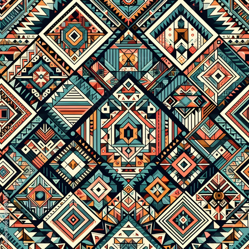 Seamless Ethic Pattern Tribal Motifs Inspired by African and Nomadic Carpets and Rugs. Can be used as background  backdrop  textiles or illustration vector.