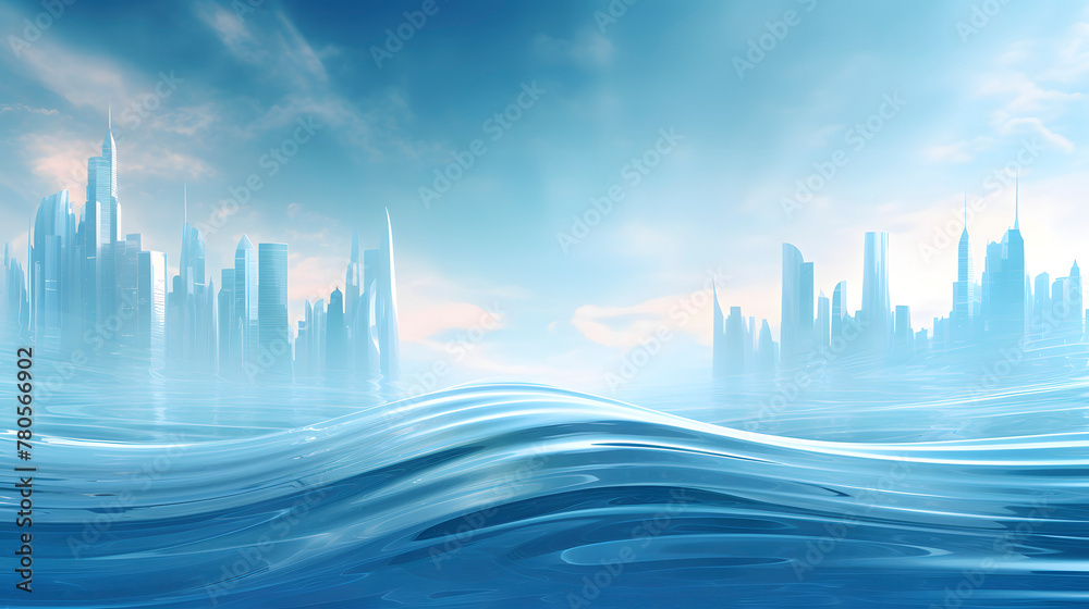 digital blue city wave curve abstract graphic poster web page PPT background
