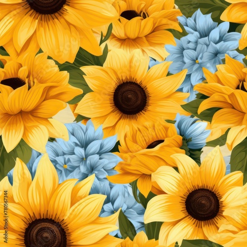 Vibrant sunflower garden seamless vector pattern, perfect for creating cheerful backgrounds