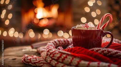 Wallpaper Mural Candy cane in hot cocoa, cozy fireplace, winter treat, soft glow, sweet flavor, warm mood Torontodigital.ca