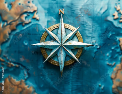Blue compass rose on top of...