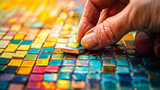 Artisan Laying Colorful Mosaic Tiles