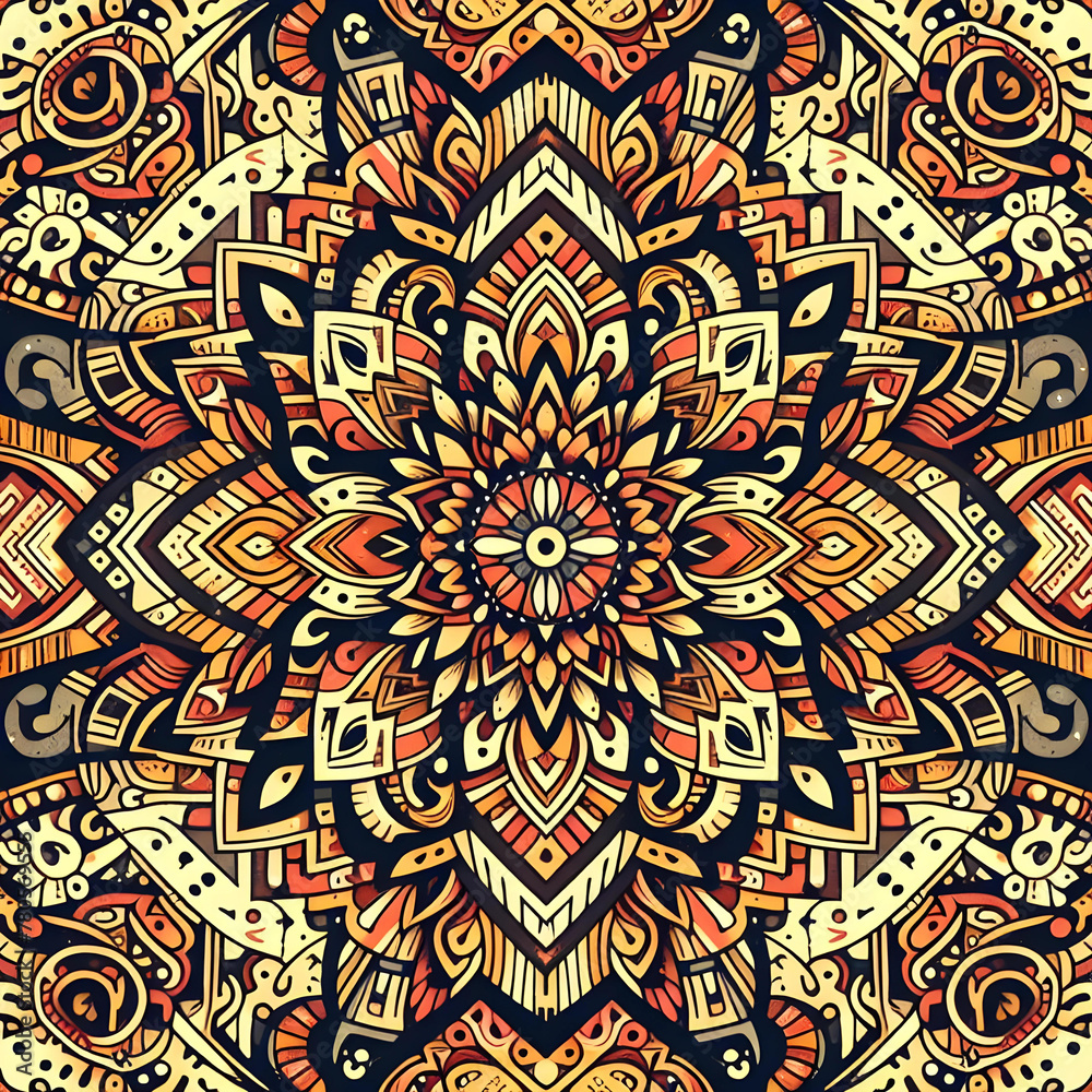 Fototapeta premium Seamless Ethic Pattern Tribal Motifs Inspired by African and Nomadic Carpets and Rugs. Can be used as background, backdrop, textiles or illustration vector.