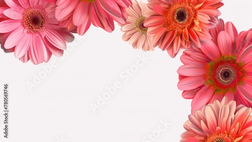 Gerbera daisy border on white background - Cheerful border created by a series of pink gerbera daisies with bright centers against a crisp white background