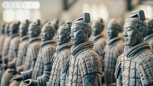 Ancient Chinese terracotta army of statues warriors in historical Xi'an exhibit photo