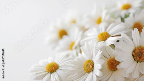 Close-up of fresh white daisies bunch - The image captures a bunch of fresh white daisies in close-up  highlighting their intricate textures and vibrant yellow centers