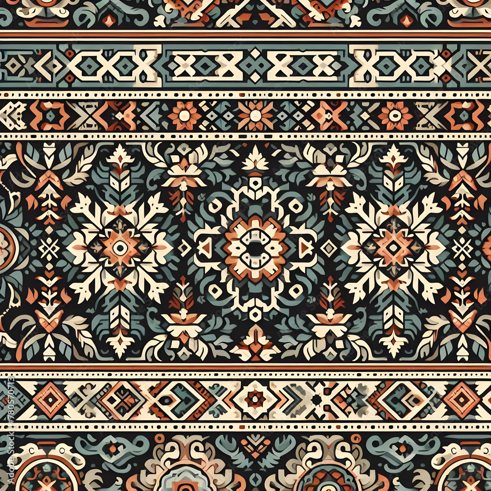 Seamless Ethic Pattern Tribal Motifs Inspired by African and Nomadic Carpets and Rugs. Can be used as background, backdrop, textiles or illustration vector.