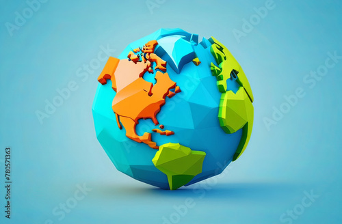 An electric blue globe with a world map, set on a blue background
