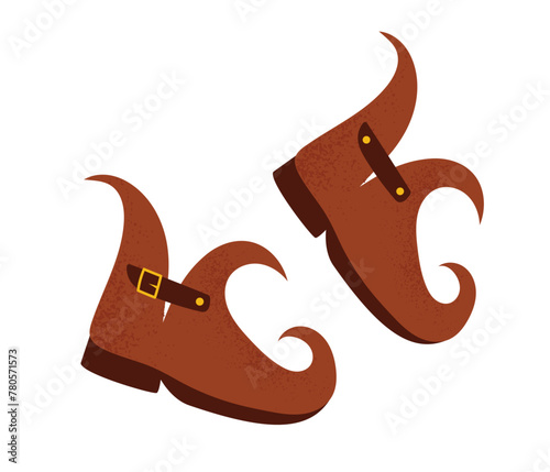Hand drawn cute fairy elf pointy shoes, medieval style footwear. Isolated vector illustration