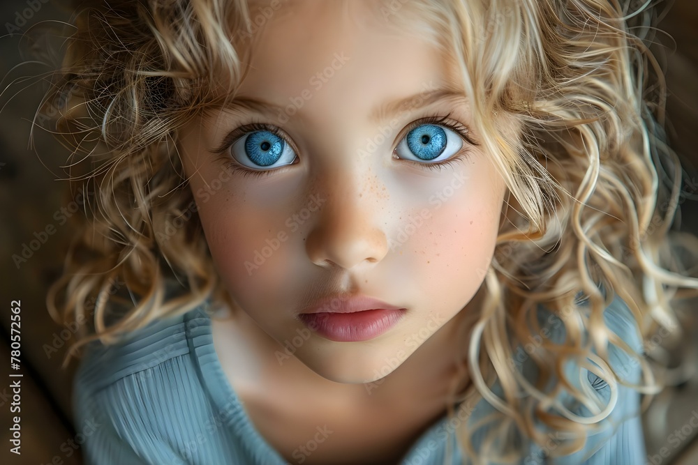 Portrait of a young girl with blue eyes and curly blonde hair. Concept Portrait Photography, Young Girl, Blue Eyes, Curly Blonde Hair Portrait of a young girl with blue eyes and curly blonde hair. Concept Portrait Photography, Young Girl, Blue Eyes, Curly Blonde Hair