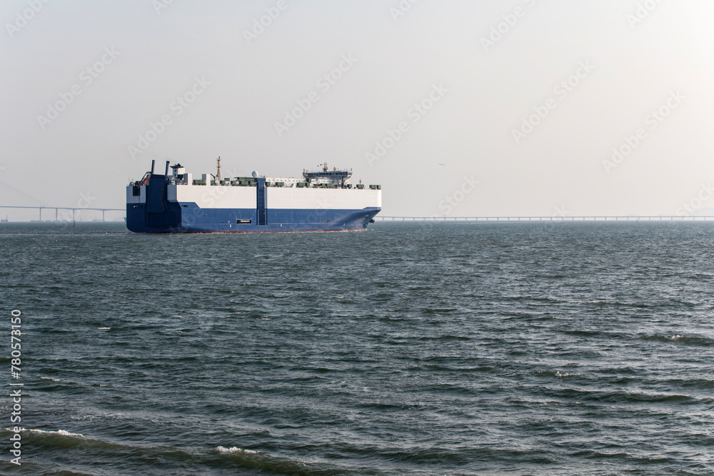 View of the cargo ship. on the sea