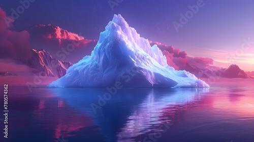 A majestic white iceberg, sculpted by wind and waves, drifts in the icy blue waters of a polar sea