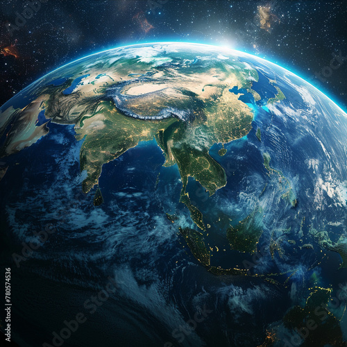 earth in space with Asia