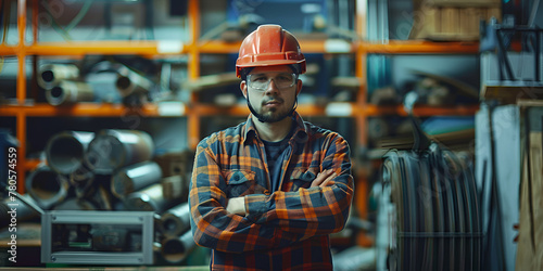 A worker wearing red helmet for worker and engineering in factory Industrial and construction photo