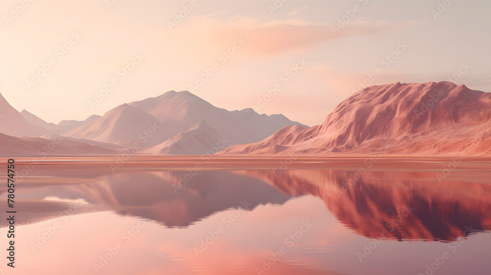 Digital pink orange desert hill mountain range lakeside graphic poster web page PPT background