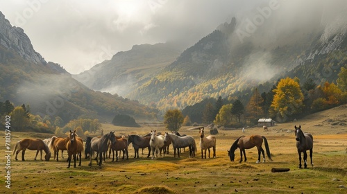 Horse in Autumn Mountains, Pyrenees AI generated © haizah