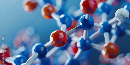 Molecule structure on blue background Organic Compounds Molecular Structure with Diverse Atoms and Bonds photo