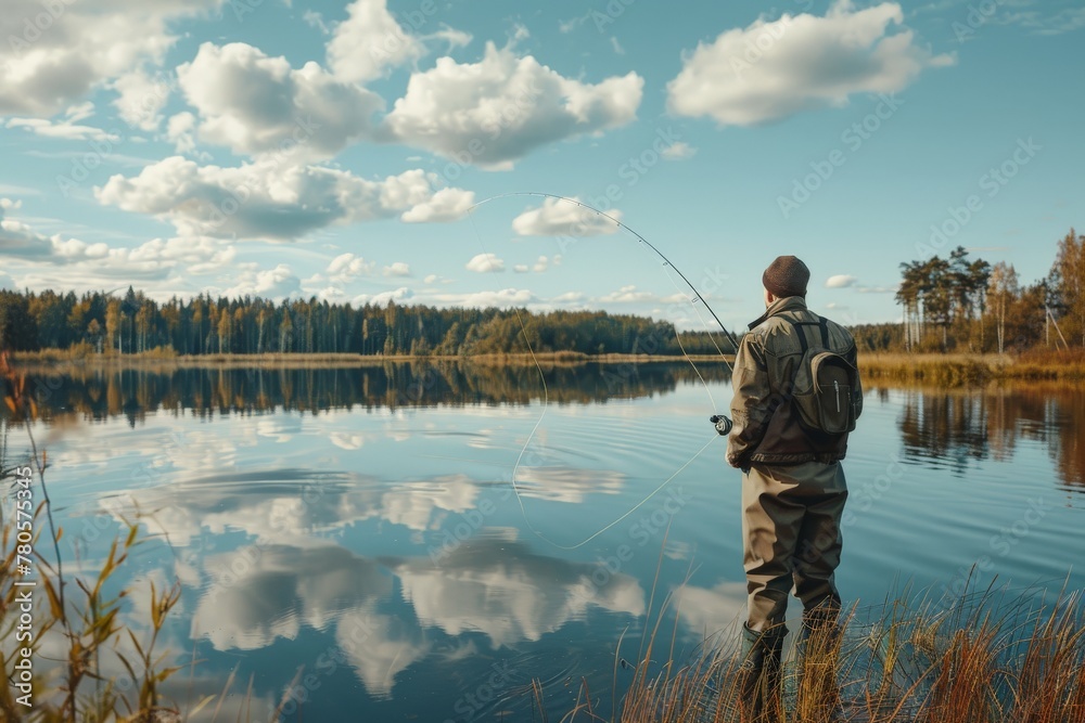 Man hands holding fishing reel and relaxing in sun. Beautiful simple AI generated image in 4K, unique. Man hands holding fishing reel and relaxing in sun. Beautiful simple AI generated image in 4K, unique.