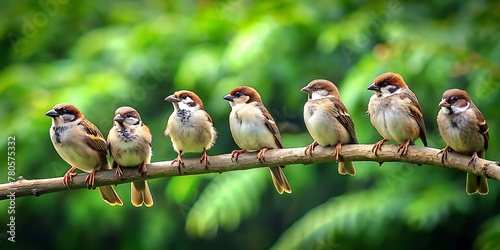 sparrow family on a branch isolated - generative Ai