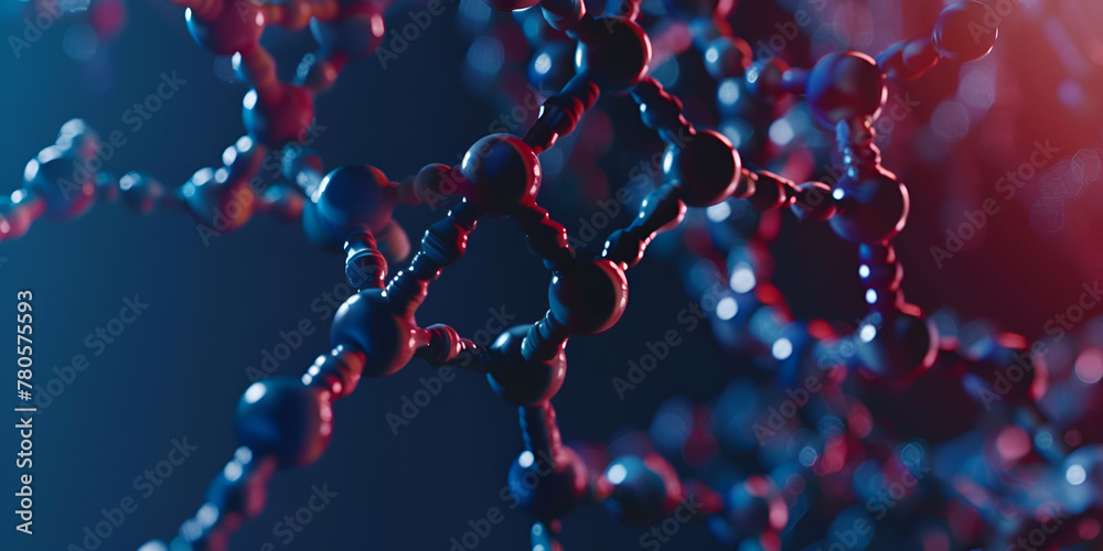 Molecule structure on blue background Organic Compounds Molecular Structure with Diverse Atoms and Bonds - obrazy, fototapety, plakaty 