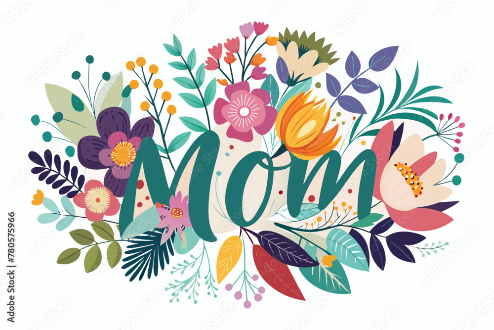 floral-design-with-the-word-mom vector illustration 