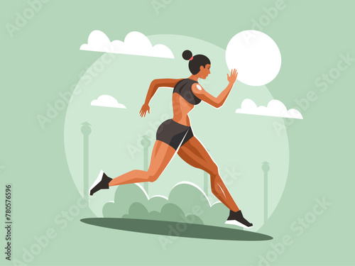 Young sportswoman running in the park. Sporty training cardio