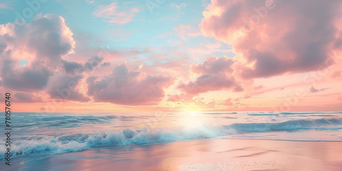 Soft pastel sunset over the ocean calming background calm beach with gentle waves