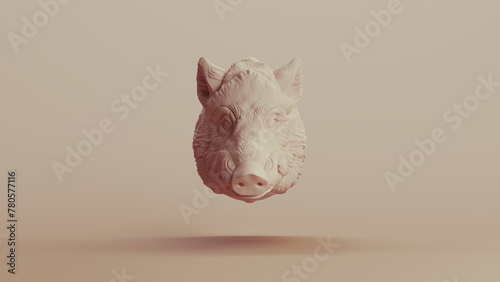 Hog pig boar head neutral backgrounds soft tones beige brown background clay sculpt 3d illustration render digital rendering photo
