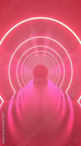 An endless tunnel of glowing neon arches creates a hypnotic, dreamlike experience, drawing the viewer into a realm of pure visual wonder.