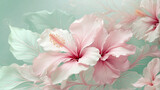 artistic illustration of romantic pink hibiscus flower in ethereal dreamy romantic painting style 