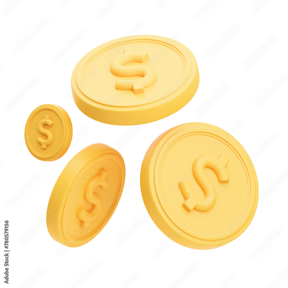 3D Rendered Coins Icon Set for Shopping and Delivery 3D Rendered Coins Icon Set for Shopping and Delivery