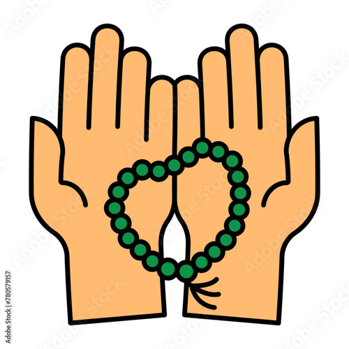 Raising Hand for Prayer with Bead Tasbih concept, dua to recite at Nikah vector icon design, Arabic Muslim marriage Symbol, Islamic wedding customs Sign,asian matrimonial stock illustration photo