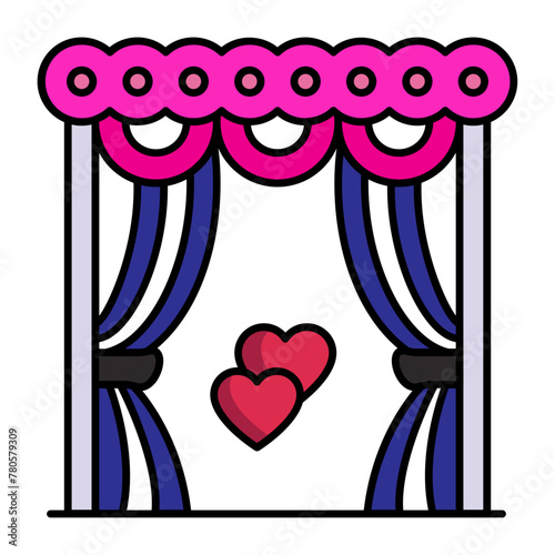 couples bedroom decorated with flowers and Heart concept, garlands or strings of roses vector design, Arabic Muslim marriage Symbol, Islamic wedding customs Sign,asian matrimonial illustration
